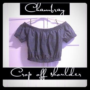 Chambray dark blue cropped top